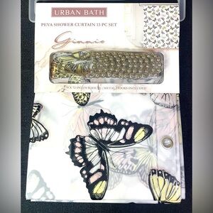 Butterfly PEVA 13-pc Shower Curtain Semi-Clear Yellow Pink Butterflies Hooks NWT